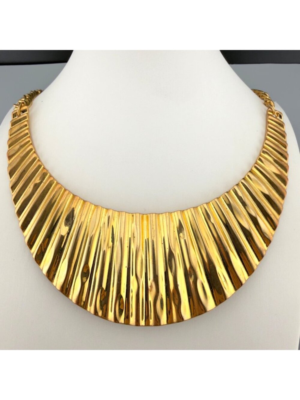 Gold Tone Metal Bib Necklace Cleopatra Statement Chunky 20"